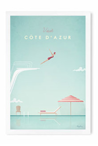 Diving Woman Cote d'Azur Vintage Travel Poster Art Print by Henry Rivers
