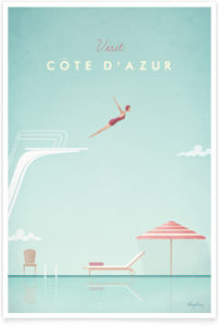 Diving Woman Cote d'Azur Vintage Travel Poster Art Print by Henry Rivers