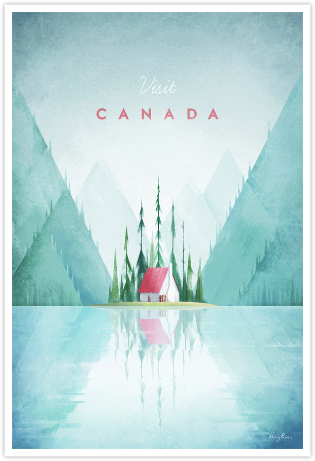 Vintage travel poster illustration of Canada by Henry Rivers of Travel Poster Co.