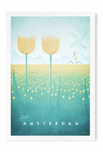 Amsterdam, Holland vintage travel poster by artist Henry Rivers of Travel Poster Co.