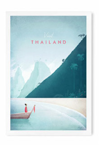 Thailand vintage travel poster by artist Henry Rivers of Travel Poster Co.