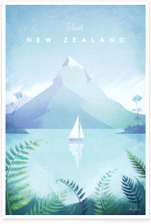 New Zealand vintage travel poster by artist Henry Rivers of Travel Poster Co.