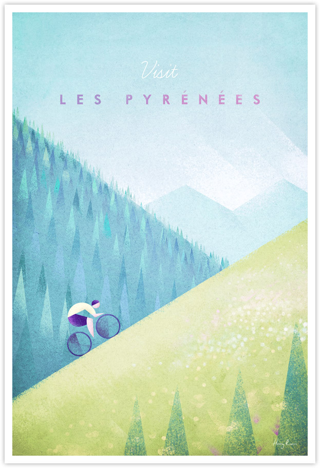 Pyrenees Cycling Vintage Travel Poster - Tour de France Cycling Art Print by Henry Rivers / Travel Poster Co.