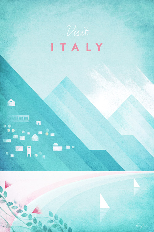 Amalfi Coast travel poster artwork by Henry Rivers - art print poster of Amalfi Coast, Italy