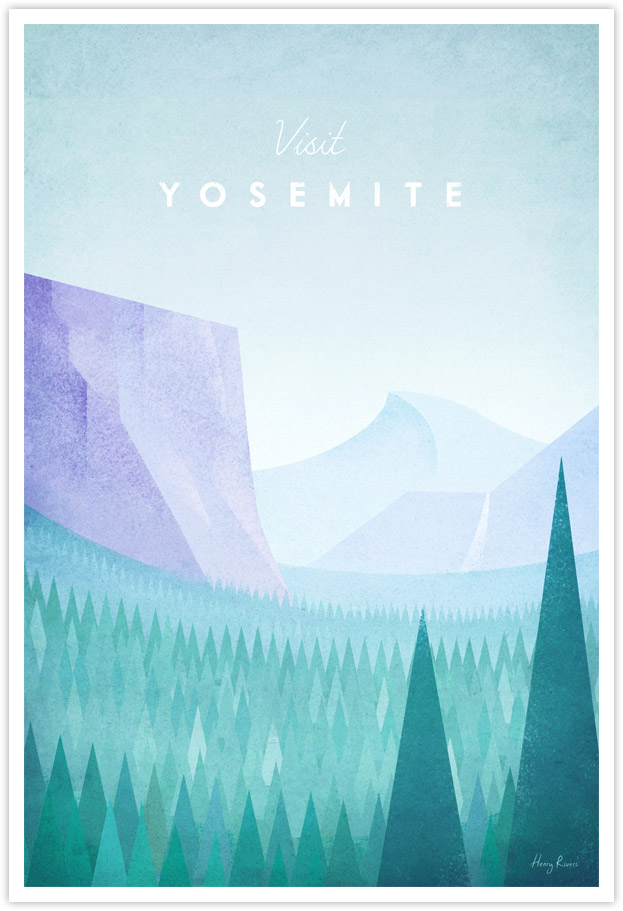 Yosemite vintage travel poster by Henry Rivers - Yosemite national park minimalist poster illustration