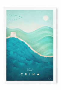 China Travel Poster - Art Print by Henry Rivers / Travel Poster Co. - Great wall of china illustration