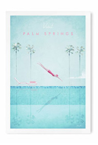 Palm Springs Travel Poster - Art Print by Henry Rivers / Travel Poster Co. - swimming pool, diving, palm trees illustration