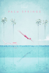 Palm Springs Travel Poster - Minimalist Poster Art by artist Henry Rivers. - Girl diving illustration with palm trees and swimming pool