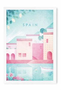 Spain Travel Poster - Art Print by Henry Rivers / Travel Poster Co. - Spanish fishing village illustration