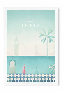 India Travel Poster - Art Print by Henry Rivers / Travel Poster Co. - India walled garden travel poster botanical illustration.